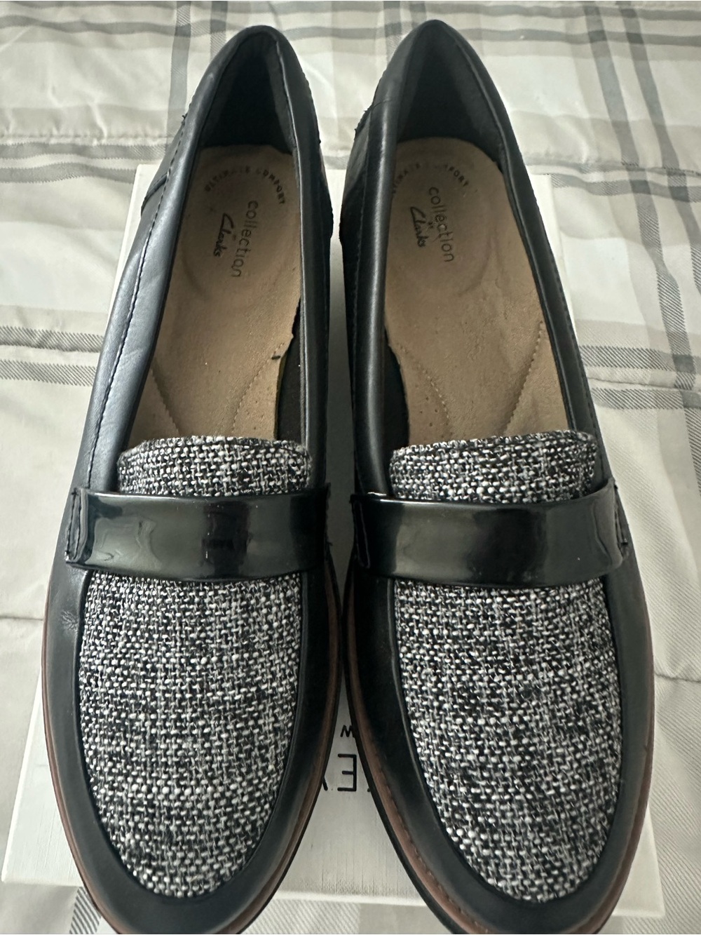 Clarks Black & Gray Tweed Penny Loafers - Picture 6 of 6